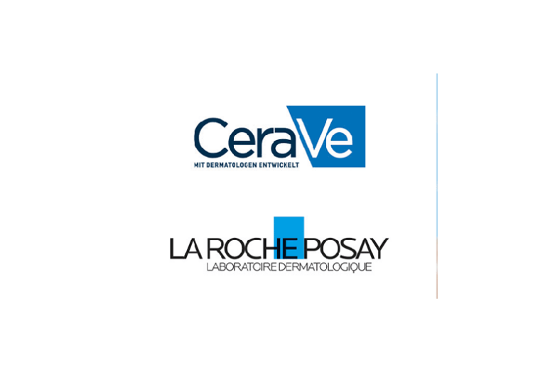 Logos von CeraVe und La Roche-Posay, beide mit dem Fokus auf dermatologische Produkte.