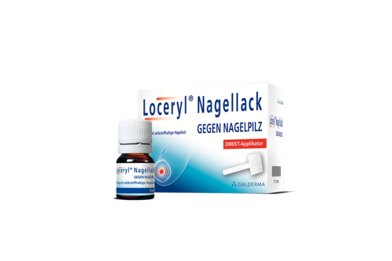 Loceryl Nagellack gegen Nagelpilz in einer Verpackung mit einem direkten Applikator.
