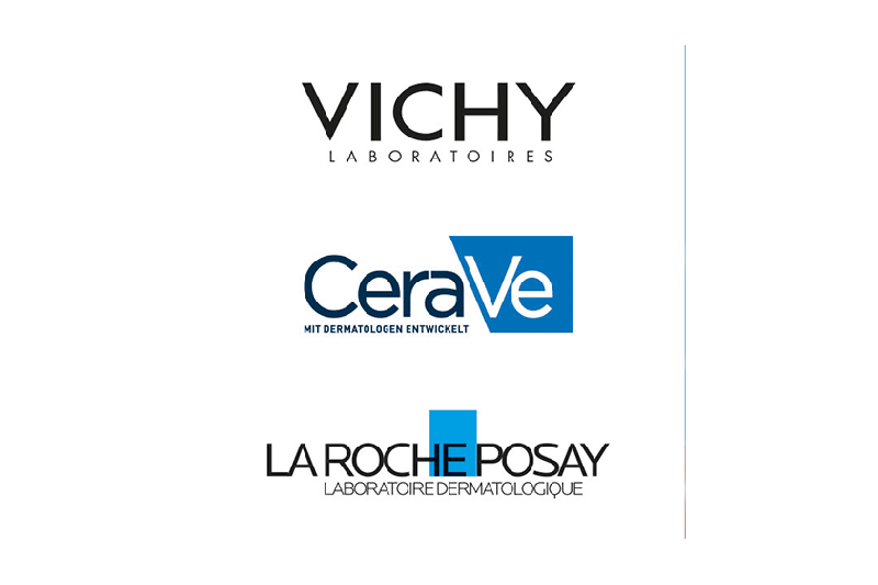 vichy-cerave-la-roche-posay.png Logos der Marken Vichy, CeraVe und La Roche-Posay, die Hautpflegeprodukte anbieten.